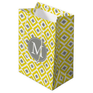 Ikat Pattern Monogrammed Yellow and Grey Diamonds Medium Cadeauzakje