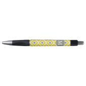Ikat Pattern Monogrammed Yellow and Grey Diamonds Pen (Voorkant)