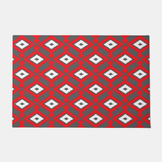 Ikat Pattern, Red, Charcoal Grey en White Deurmat (Voorkant)