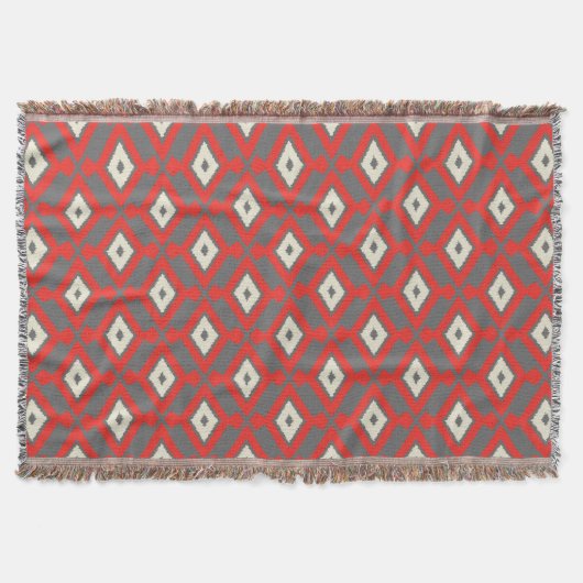 Ikat Pattern - Red, Grey and Beige Deken (Voorkant)