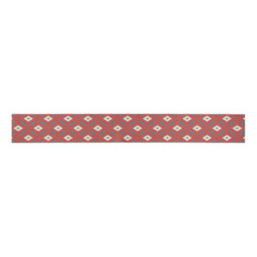 Ikat Pattern - Red, Grey and Beige Grosgrain Lint (Voorkant)