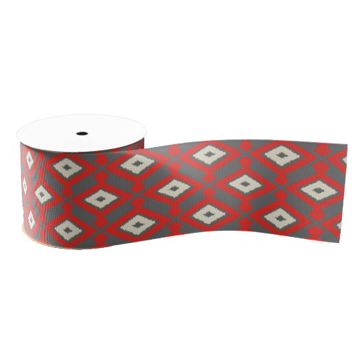 Ikat Pattern - Red, Grey and Beige Grosgrain Lint (Spoel)