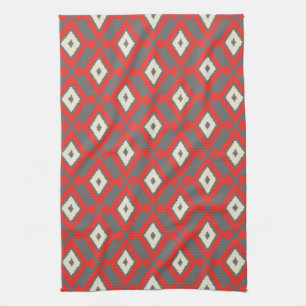 Ikat Pattern - Red, Grey and Beige Theedoek