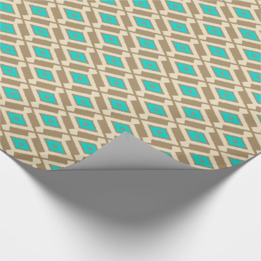 Ikat Pattern - Turquoise, Taupe en Beige Cadeaupapier (Hoek)