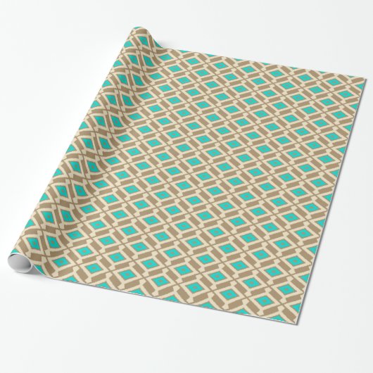 Ikat Pattern - Turquoise, Taupe en Beige Cadeaupapier (Uitgerold)