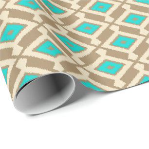 Ikat Pattern - Turquoise, Taupe en Beige Cadeaupapier
