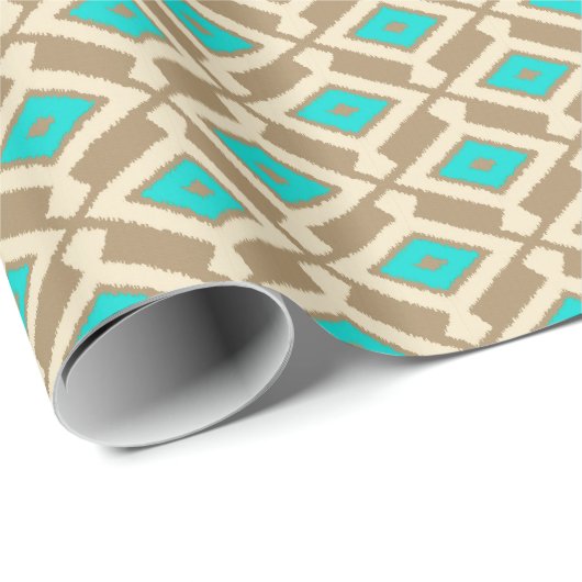 Ikat Pattern - Turquoise, Taupe en Beige Cadeaupapier (Rol Hoek)