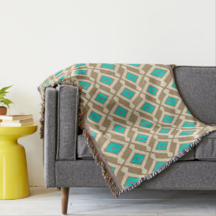 Ikat Pattern - Turquoise, Taupe en Beige Deken