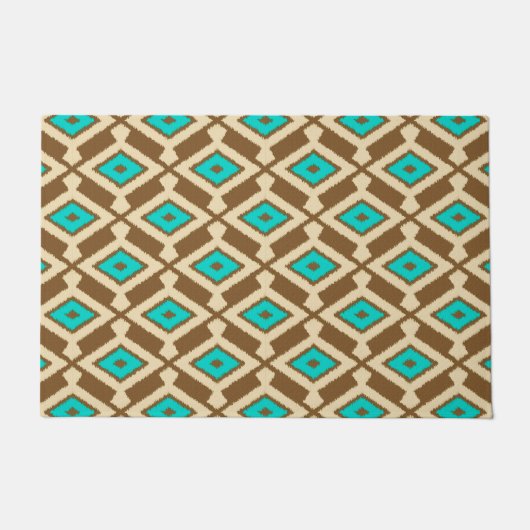 Ikat Pattern, Turquoise, Taupe en Beige Deurmat (Voorkant)