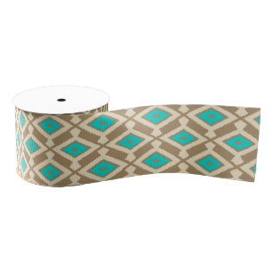 Ikat Pattern - Turquoise, Taupe en Beige Grosgrain Lint