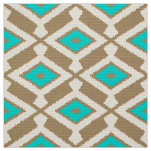 Ikat Pattern - Turquoise, Taupe en Beige Stof