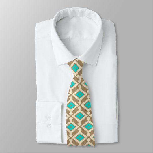 Ikat Pattern - Turquoise, Taupe en Beige Stropdas (Gebonden)