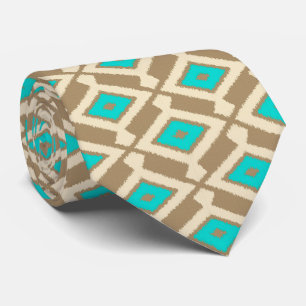 Ikat Pattern - Turquoise, Taupe en Beige Stropdas