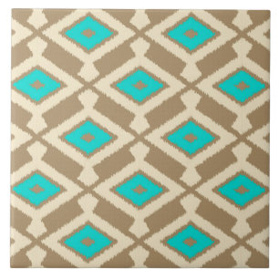 Ikat Pattern - Turquoise, Taupe en Beige Tegeltje