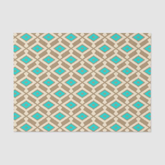 Ikat Pattern - Turquoise, Taupe en Beige Tissuepapier (Voorkant)