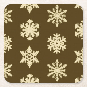 Ikat Sneeuwvlokken - Beige en Chocoladebruin Vierkante Kartonnen Onderzetter