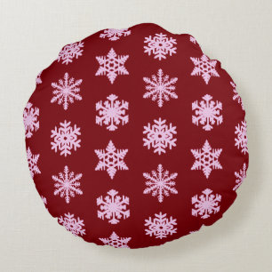 Ikat Sneeuwvlokken - Bourgondische Wijn en Roze Rond Kussen