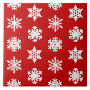 Ikat-sneeuwvlokken - Donkerrood en wit Tegeltje