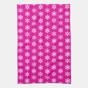 Ikat-sneeuwvlokken - Fuchsia en ijsroze Theedoek