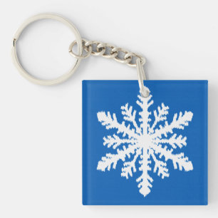 Ikat Snowflake 1 van 4 - Kobalt blauw en wit Sleutelhanger