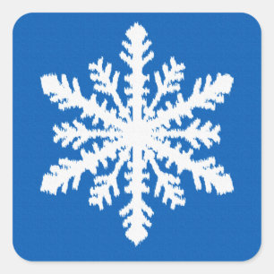 Ikat Snowflake 1 van 4 - Kobalt blauw en wit Vierkante Sticker