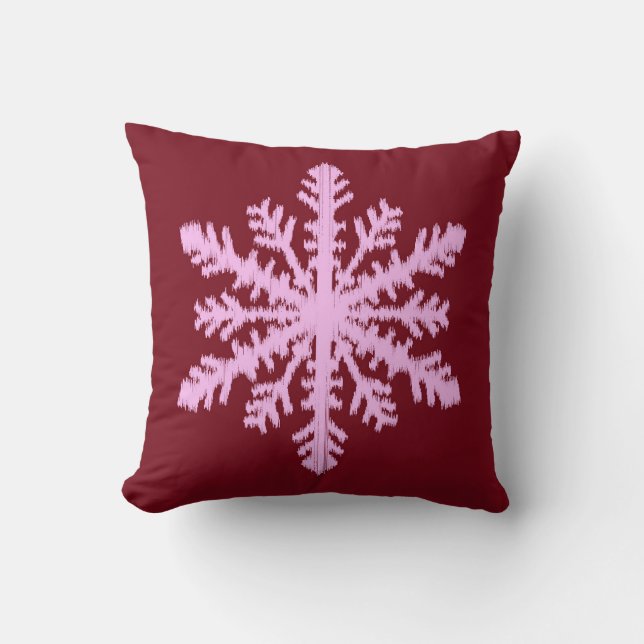 Ikat Snowflake - Burgundy Wine en Roze Kussen (Voorkant)