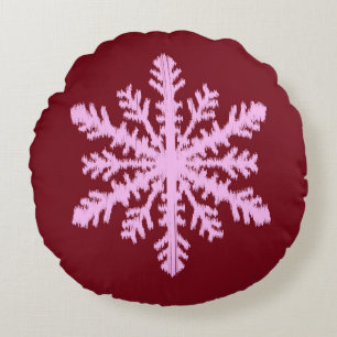 Ikat Snowflake - Burgundy Wine en Roze Rond Kussen