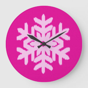 Ikat Snowflake - Fuchsia and ice roze Grote Klok