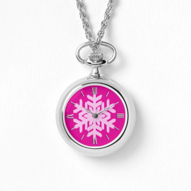 Ikat Snowflake - Fuchsia and ice roze Horloge (Voorkant)