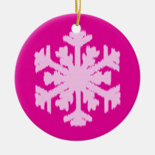 Ikat Snowflake - Fuchsia and ice roze Keramisch Ornament