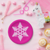Ikat Snowflake - Fuchsia and ice roze Papieren Bordje (Feest)
