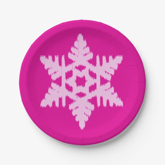 Ikat Snowflake - Fuchsia and ice roze Papieren Bordje (Voorkant)