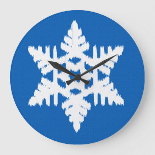Ikat Snowflake - Kobalt blauw en wit Grote Klok