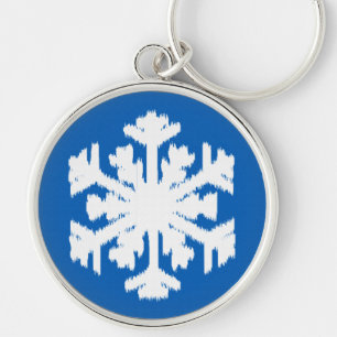 Ikat Snowflake - Kobalt blauw en wit Sleutelhanger