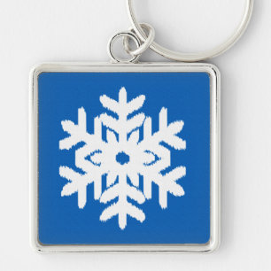 Ikat Snowflake - Kobalt blauw en wit Sleutelhanger