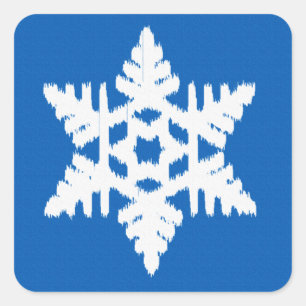 Ikat Snowflake - Kobalt blauw en wit Vierkante Sticker