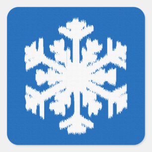 Ikat Snowflake - Kobalt blauw en wit Vierkante Sticker