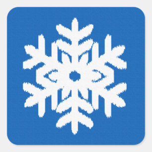 Ikat Snowflake - Kobalt blauw en wit Vierkante Sticker
