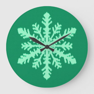 Ikat Snowflake - Pine- en muntgroen Grote Klok