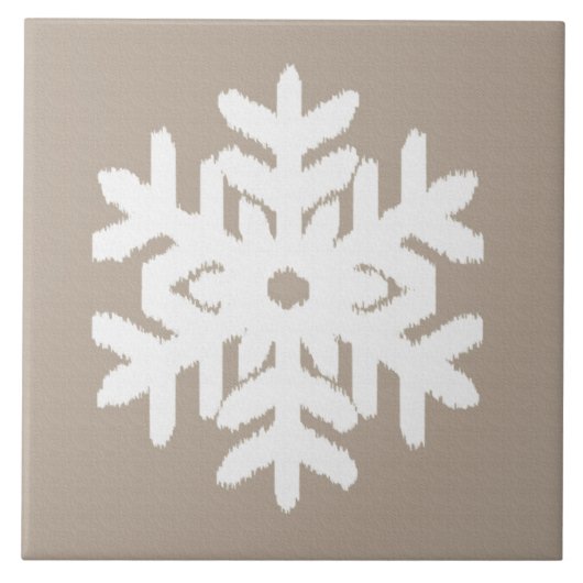 Ikat Snowflake - Taupe tan en wit Tegeltje (Voorkant)