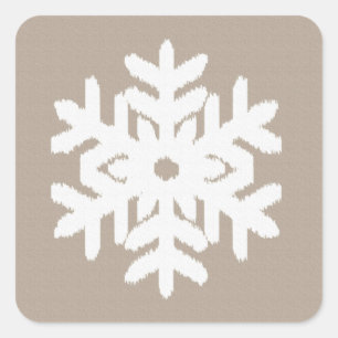 Ikat Snowflake - Taupe tan en wit Vierkante Sticker