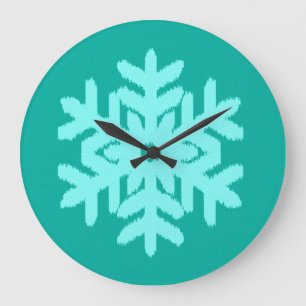 Ikat Snowflake - Turquoise en aqua Grote Klok