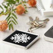 Ikat Snowflake - zwart-wit Sleutelhanger (Zijkant)