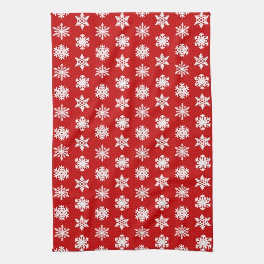Ikat Snowflakes - Donkerrood en wit Theedoek (Verticaal)
