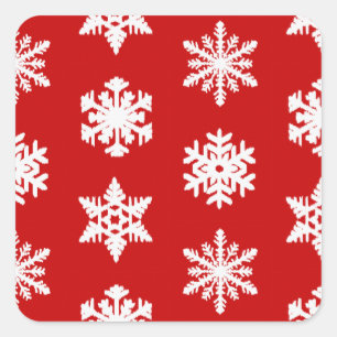 Ikat Snowflakes - Donkerrood en wit Vierkante Sticker