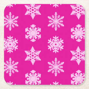 Ikat Snowflakes - Fuchsia en ijsroze Vierkante Kartonnen Onderzetter