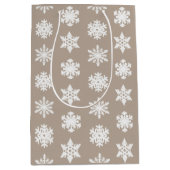 Ikat Snowflakes - Taupe tan en wit Medium Cadeauzakje (Voorkant)