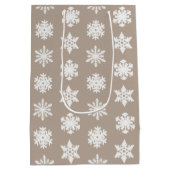 Ikat Snowflakes - Taupe tan en wit Medium Cadeauzakje (Achterkant)
