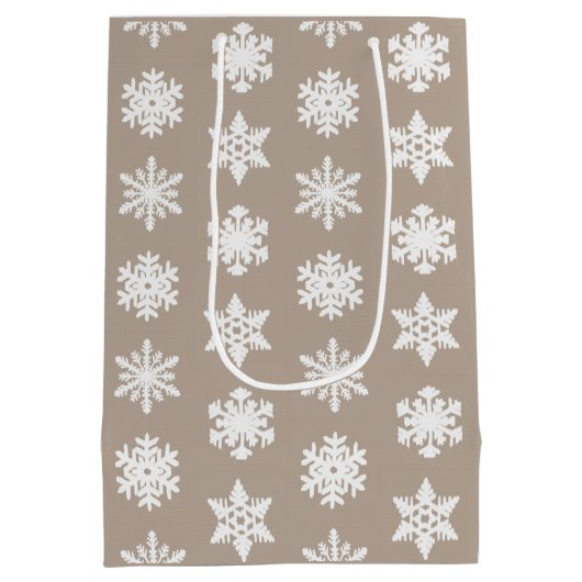 Ikat Snowflakes - Taupe tan en wit Medium Cadeauzakje (Achterkant)