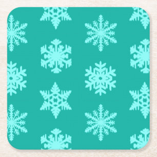 Ikat Snowflakes - Turquoise en aqua Vierkante Kartonnen Onderzetter